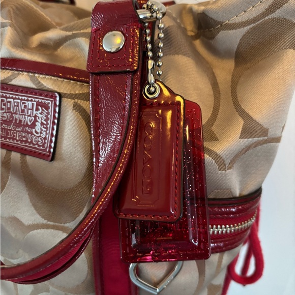 Coach Poppy 2012 Daisy Signature C F20101 Tan & Red Satchel/Crossbody BNOT - Picture 4 of 15